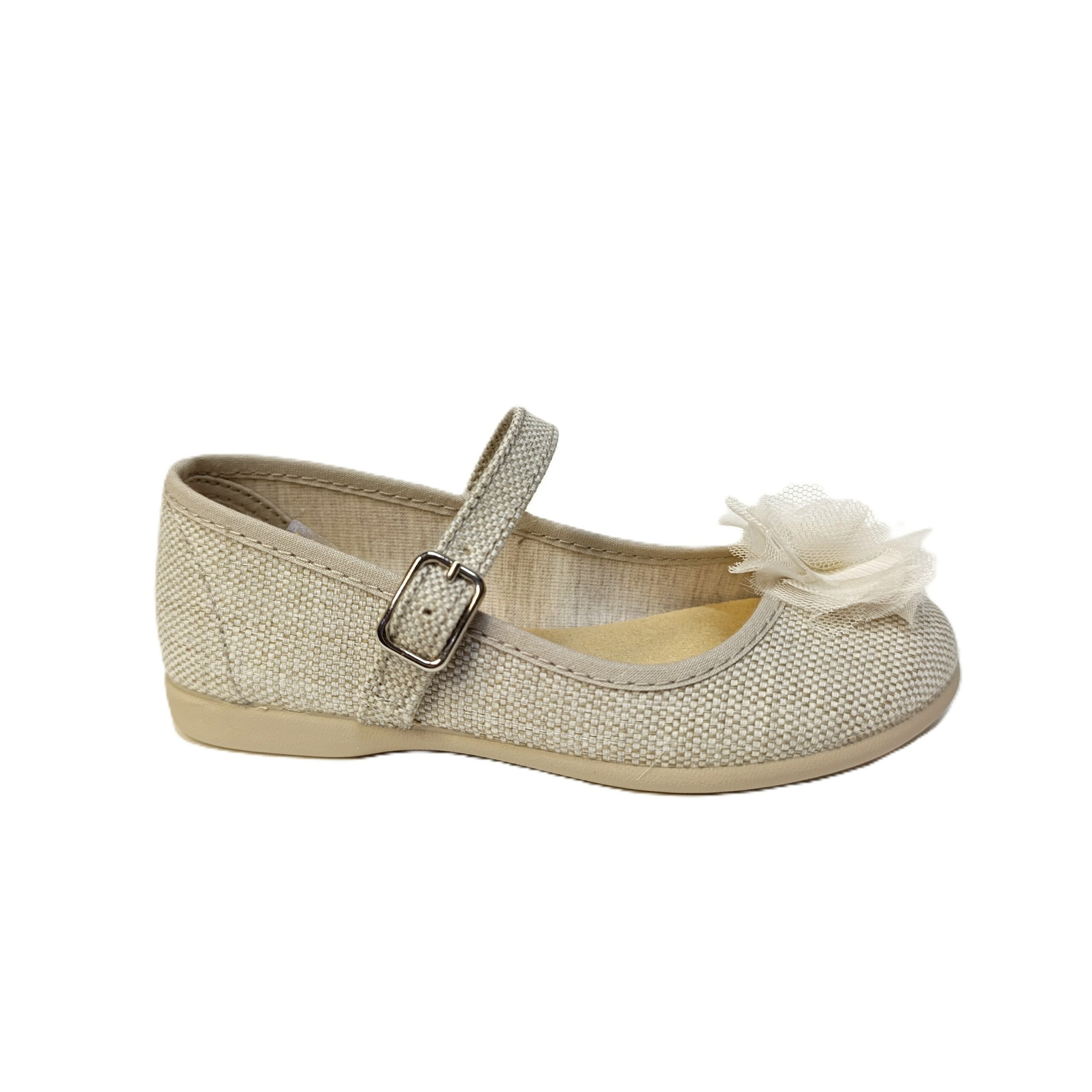 Mercedes ceremonia niña lino beige tokolate