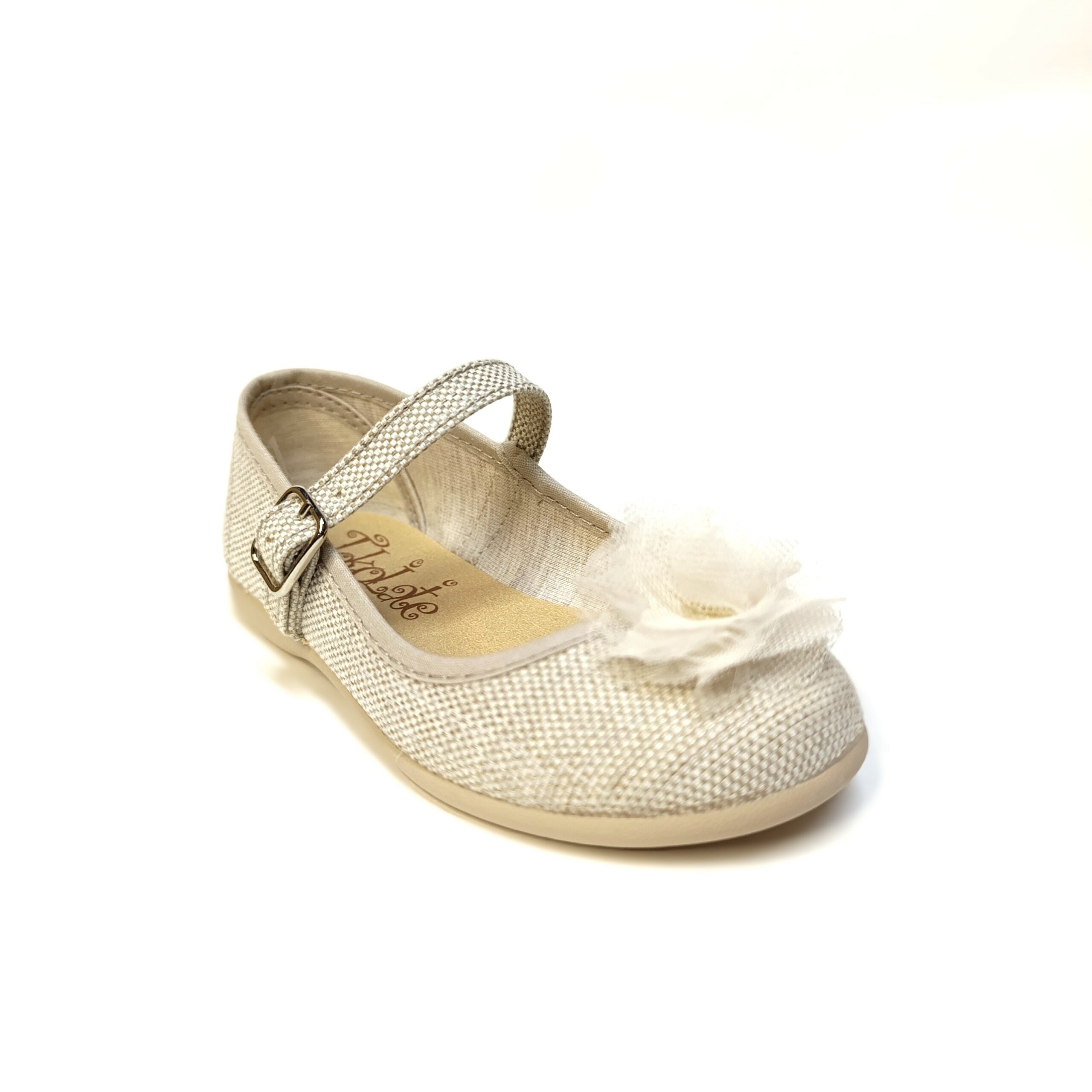 Mercedes ceremonia niña lino beige tokolate