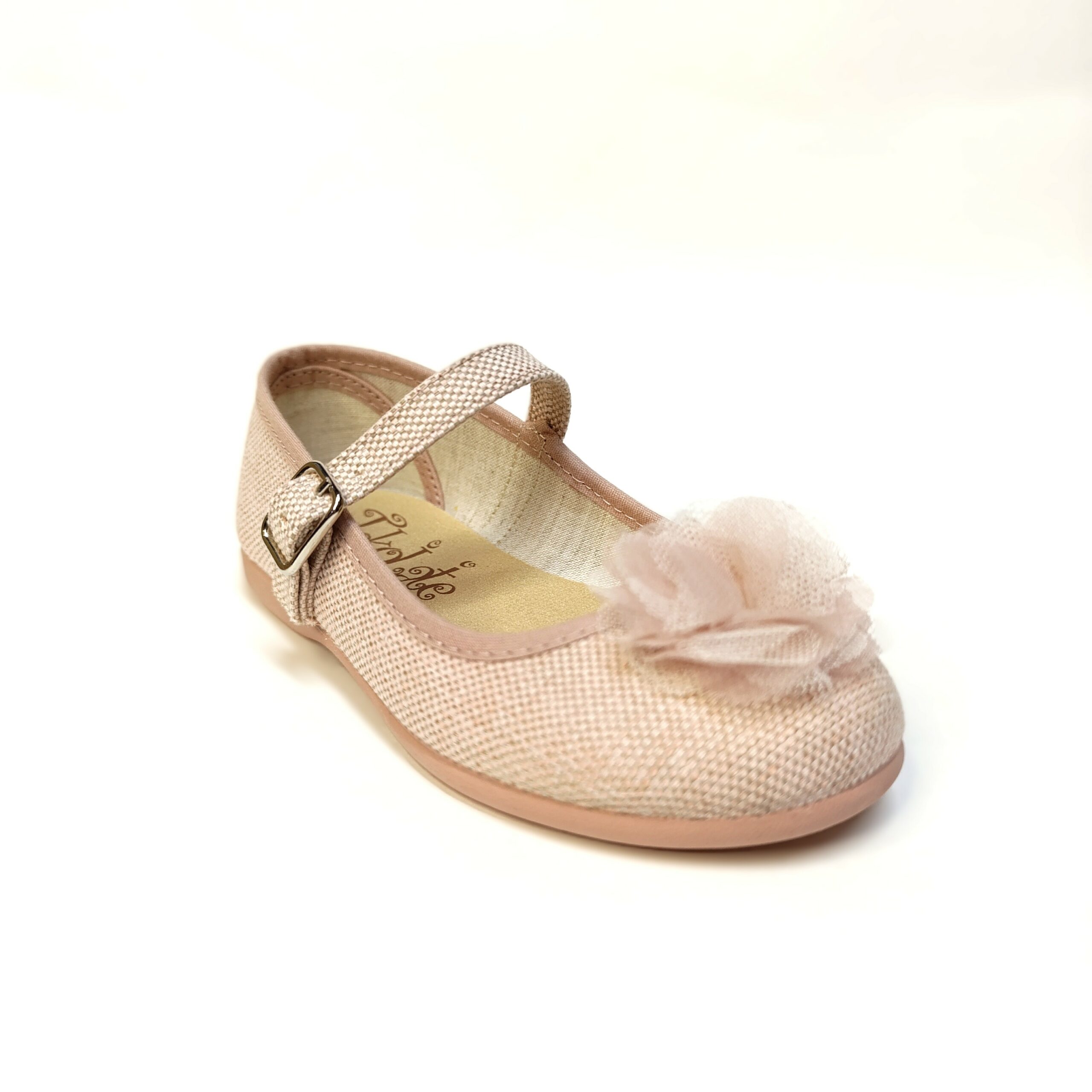 Mercedes ceremonia niña lino rosa tokolate