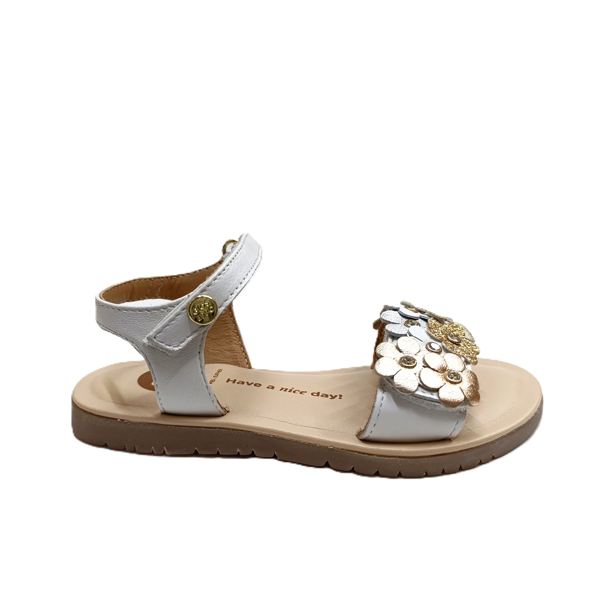 Sanalia piel gioseppo flores blanco metalizado