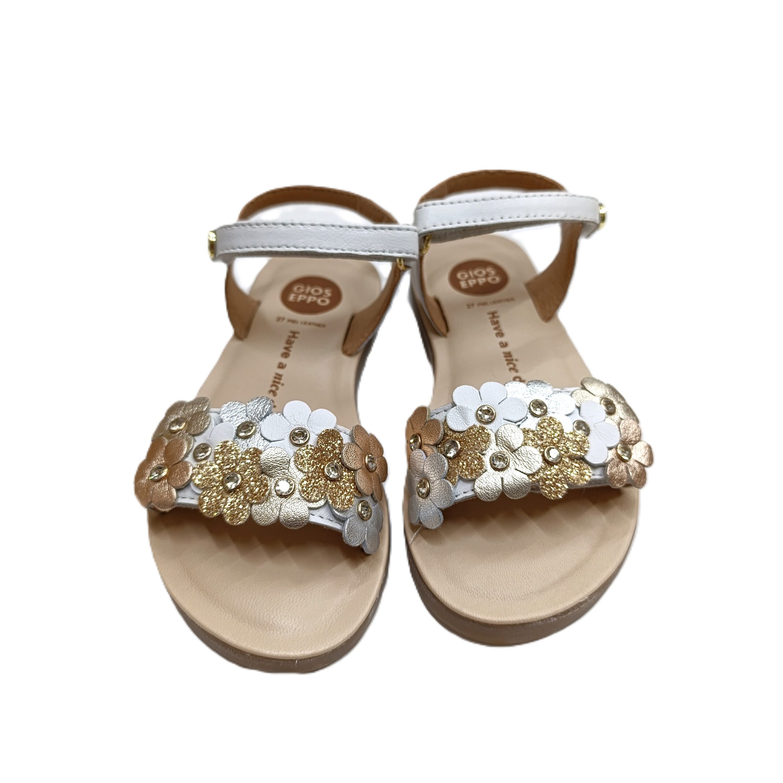 Sanalia piel gioseppo flores blanco metalizado