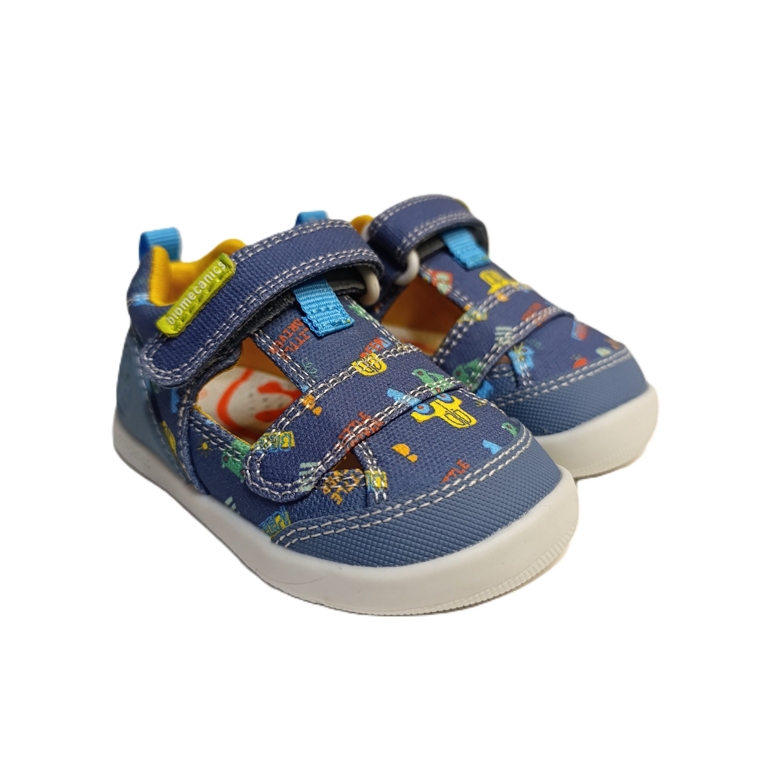 Sandalia barefoot bebe azul coches 1 Sandalia barefoot lona biomecanics bebé azul