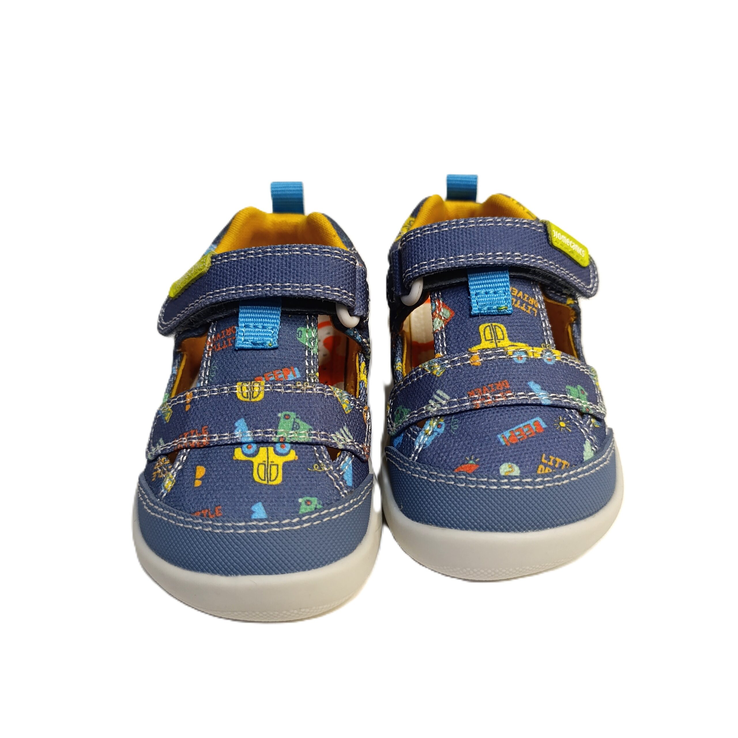 Sandalia barefoot bebe azul coches 2 Sandalia barefoot lona biomecanics bebé azul