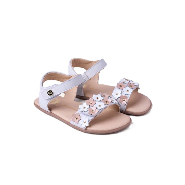 Sandalia barefoot piel niña gioseppo blanco/flores
