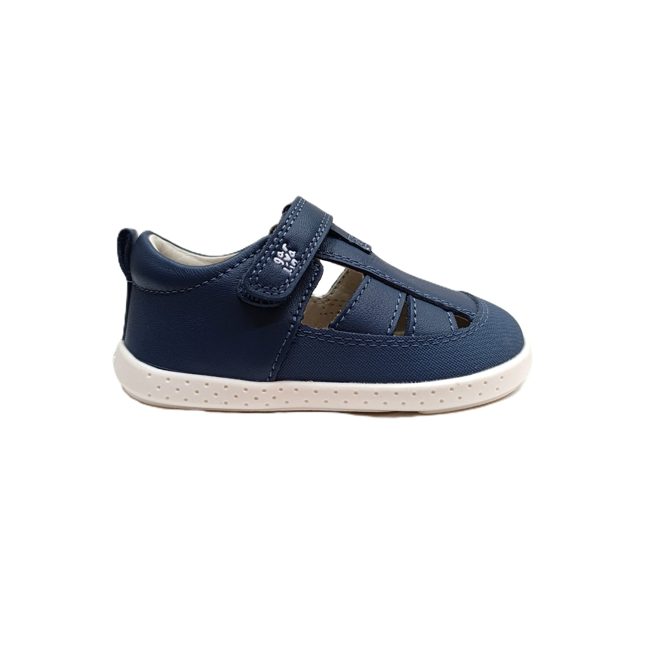 Sandalia piel barefoot bebé Garvalin azul
