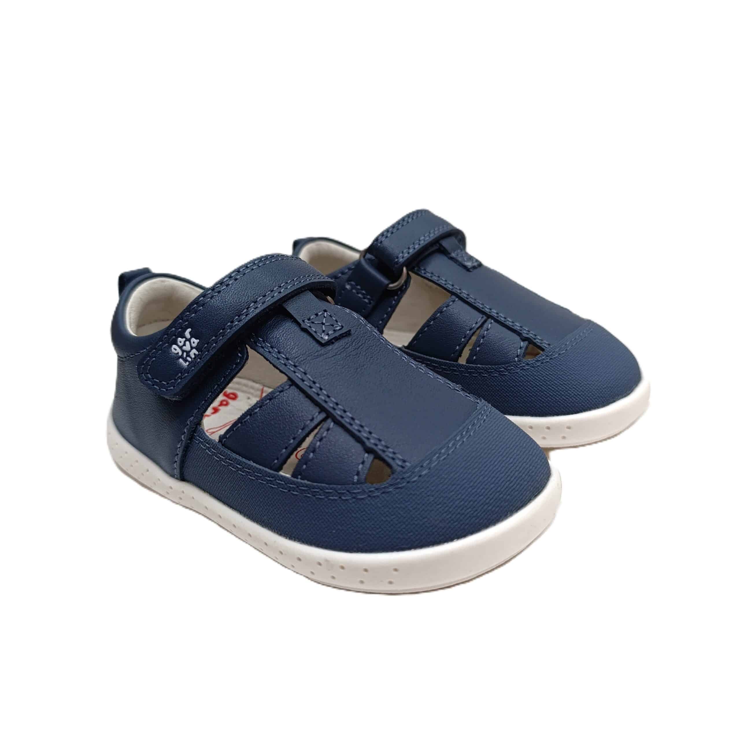 Sandalia piel barefoot bebé Garvalin azul