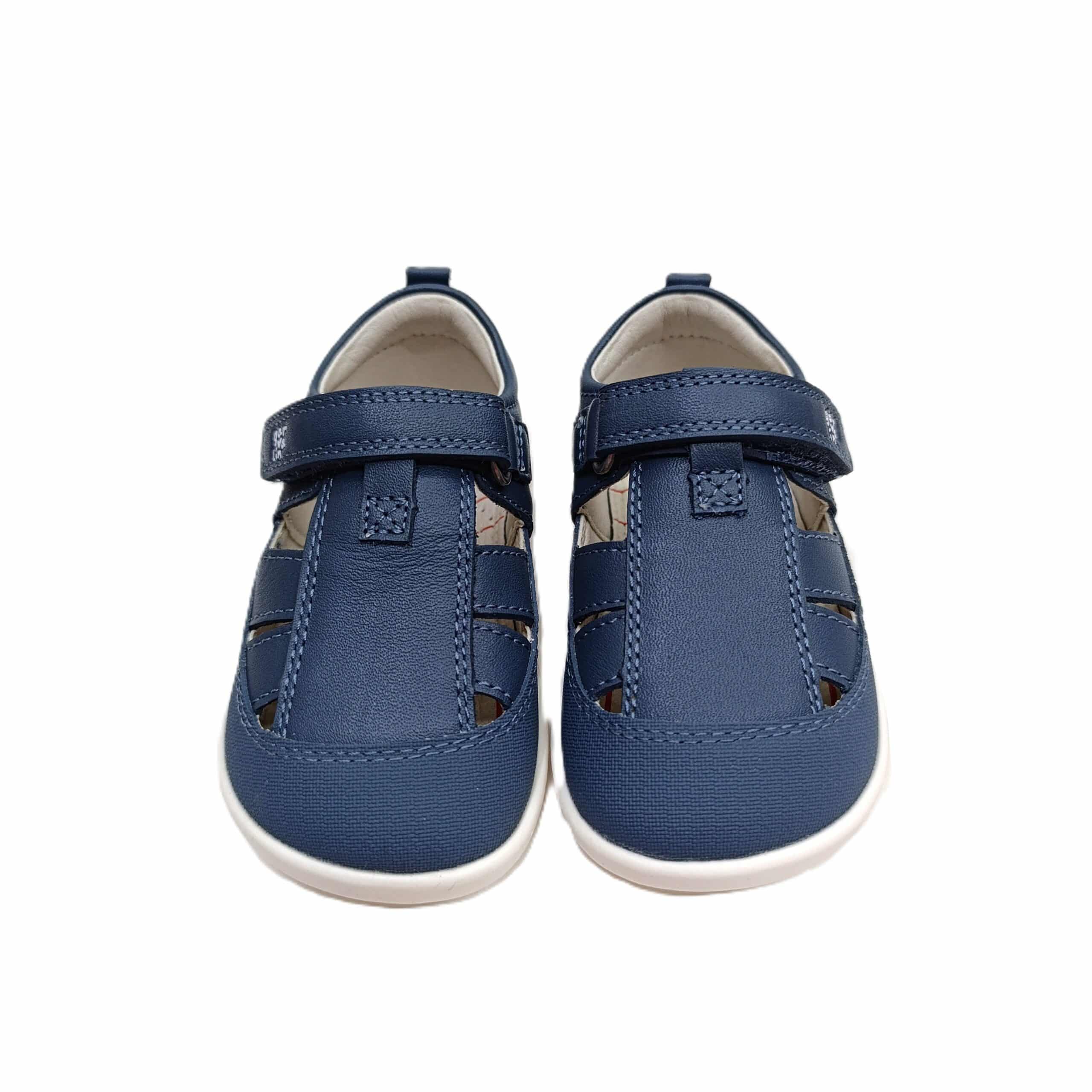 Sandalia piel barefoot bebé Garvalin azul