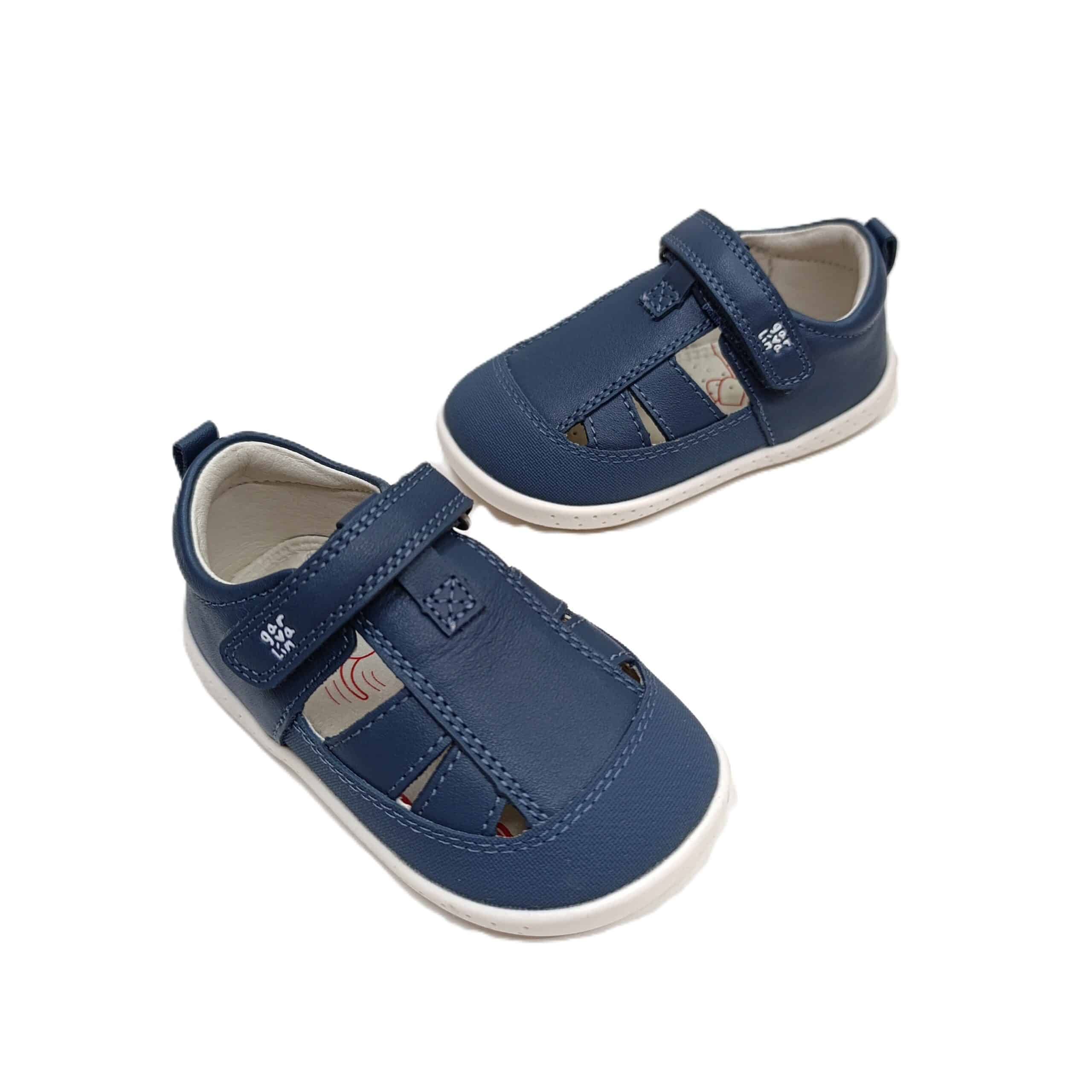 Sandalia piel barefoot bebé Garvalin azul