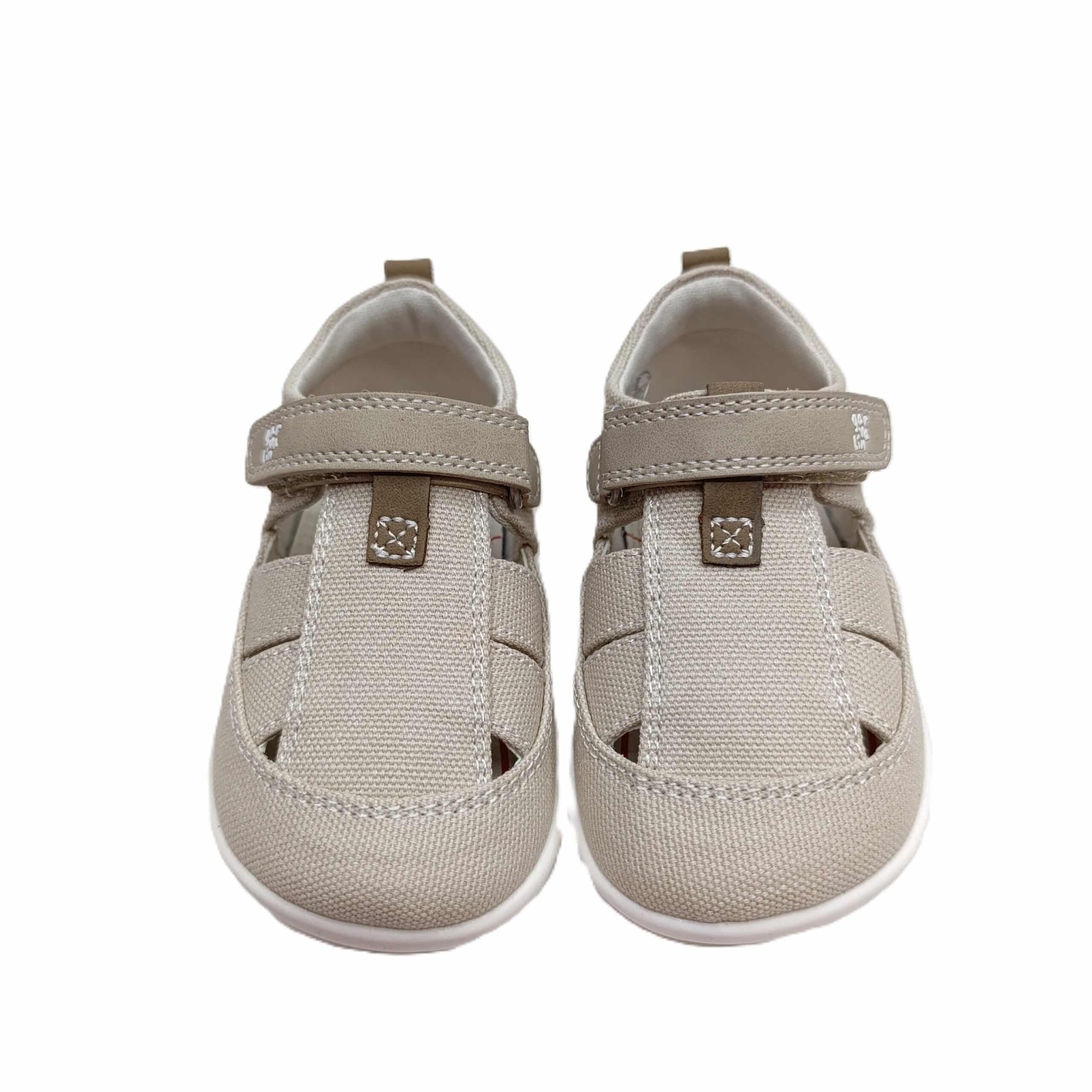 Sandalia lona barefoot bebé Garvalin beige