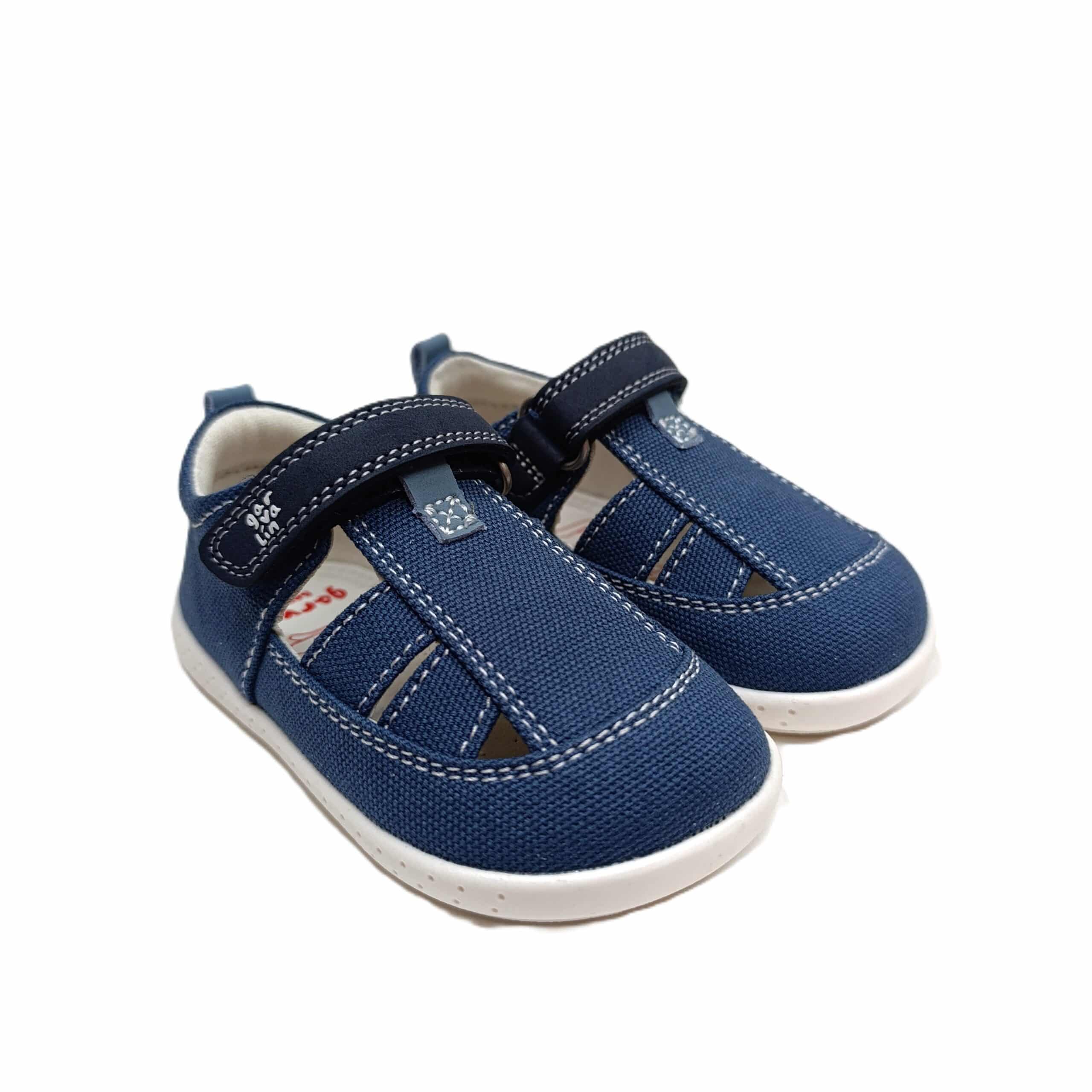 Sandalia lona barefoot bebé Garvalin azul