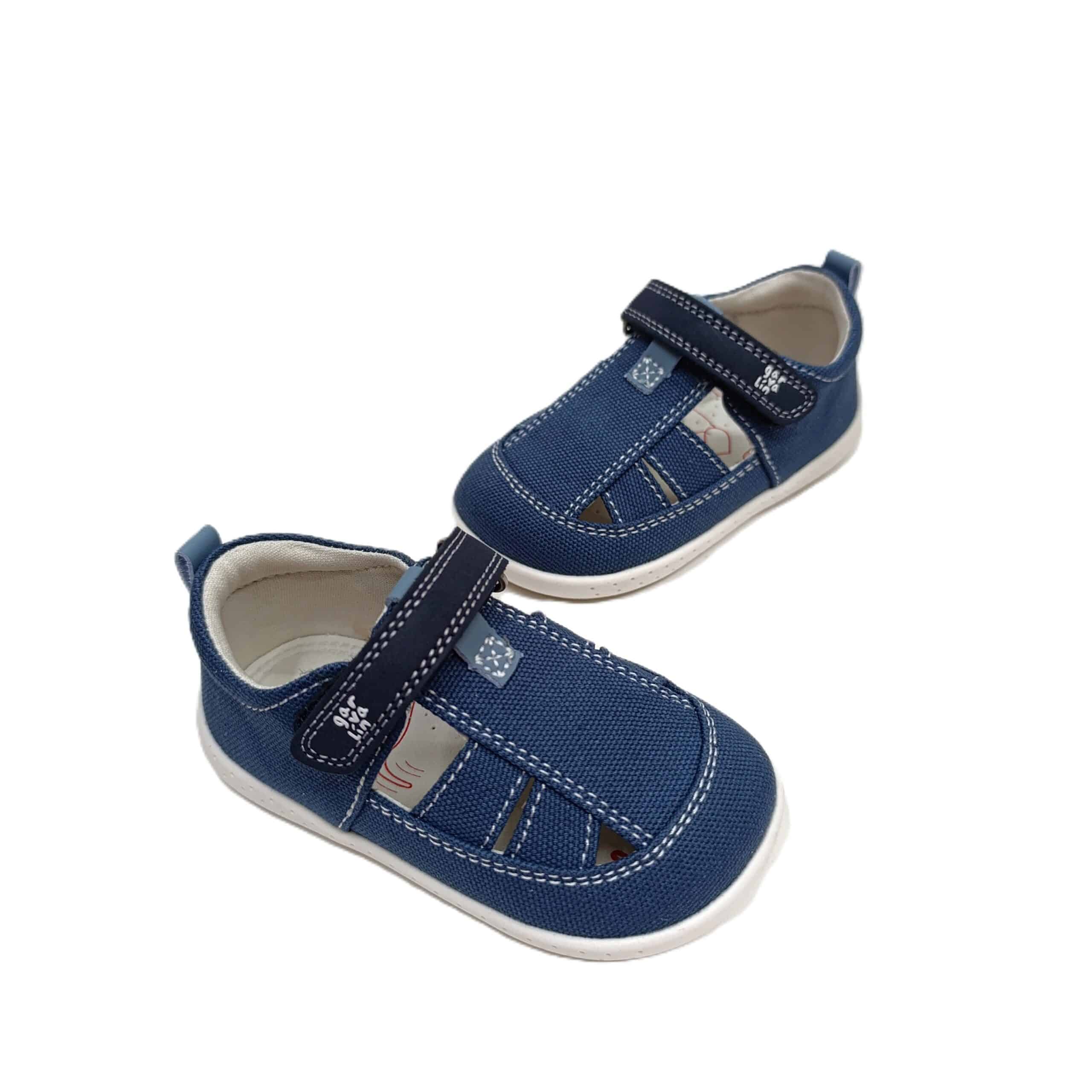 Sandalia lona barefoot bebé Garvalin azul