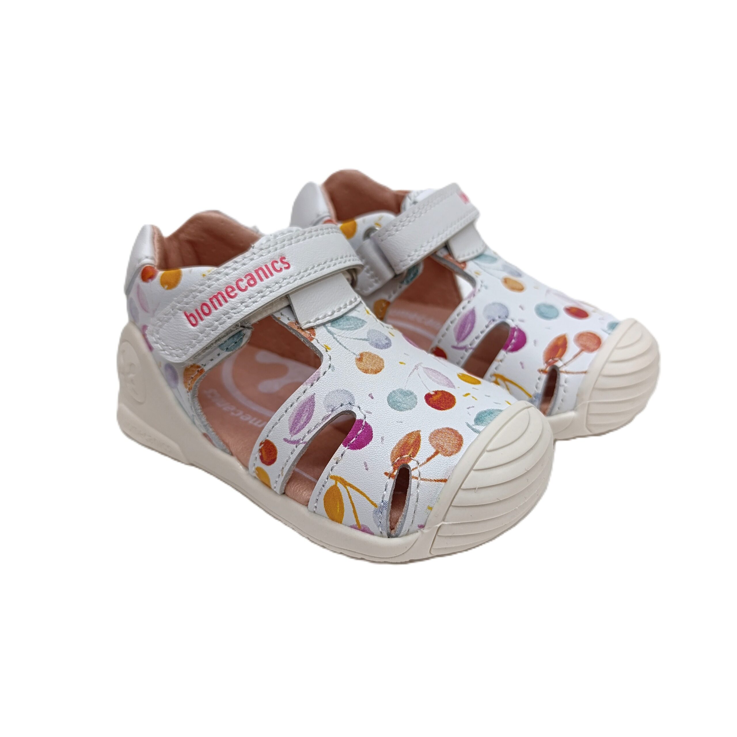 Sandalia biomecanics primeros pasos niña blanco cerezas