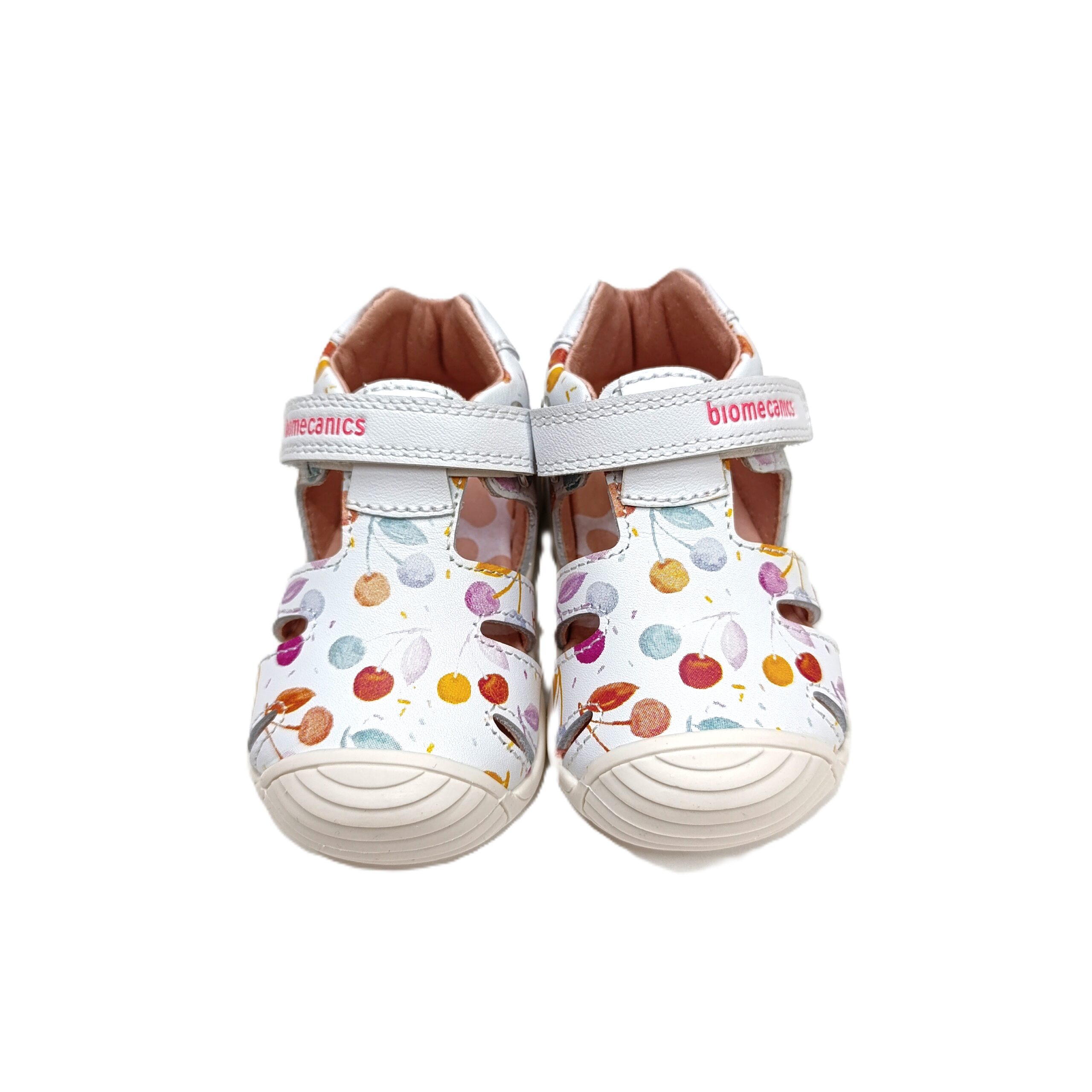 Sandalia biomecanics primeros pasos niña blanco cerezas