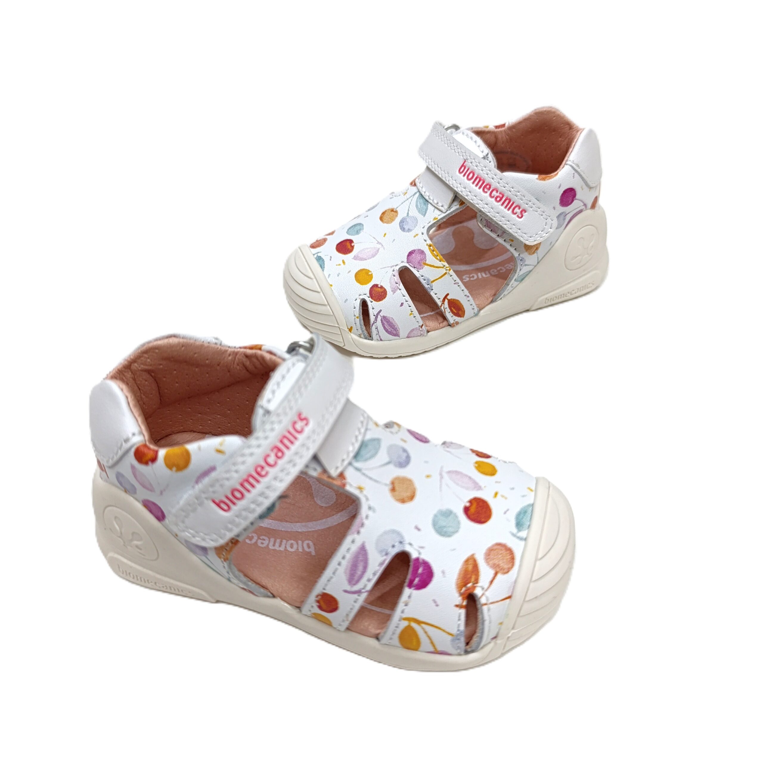 Sandalia biomecanics primeros pasos niña blanco cerezas