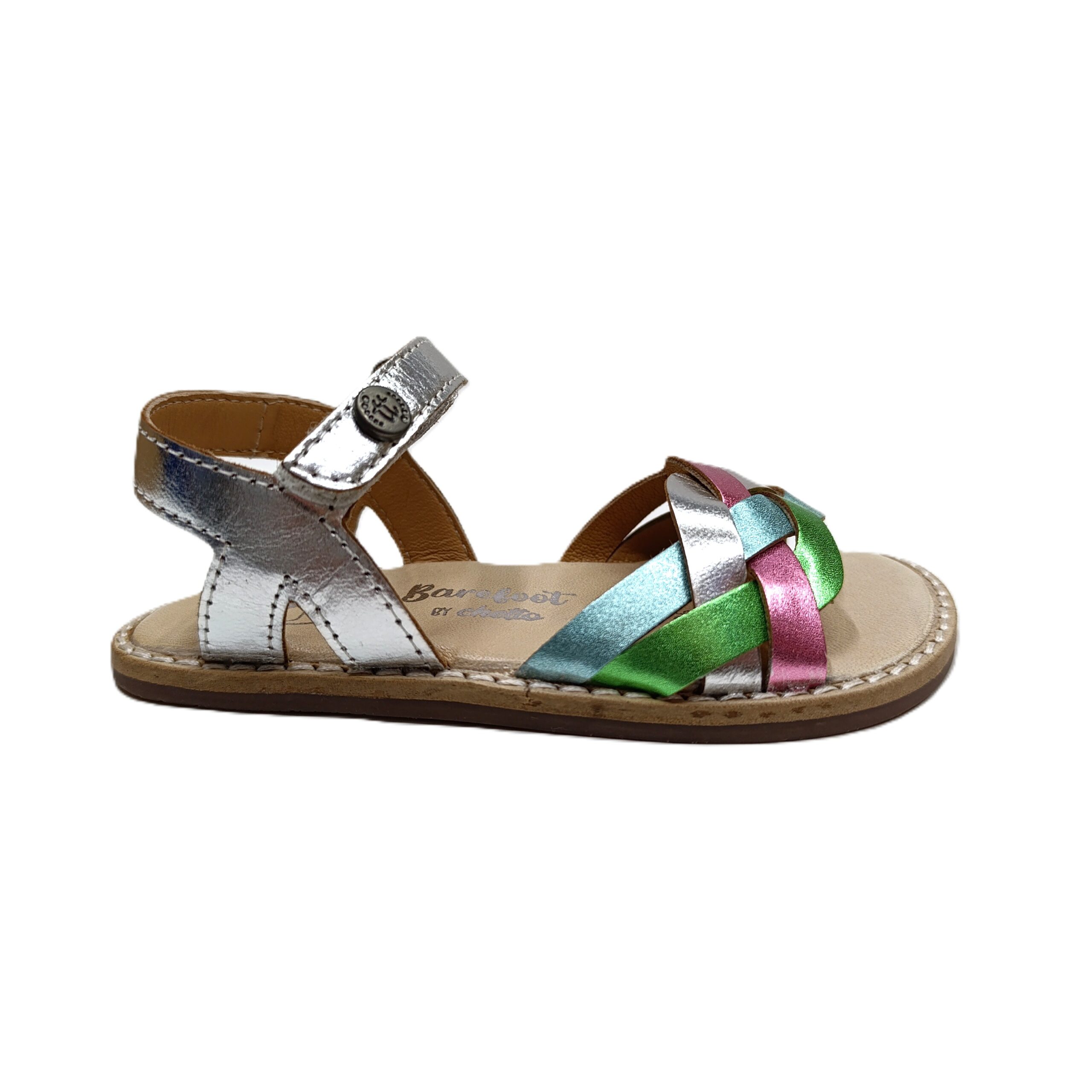 Sandalia barefoot chetto piel niña trenza metalizada