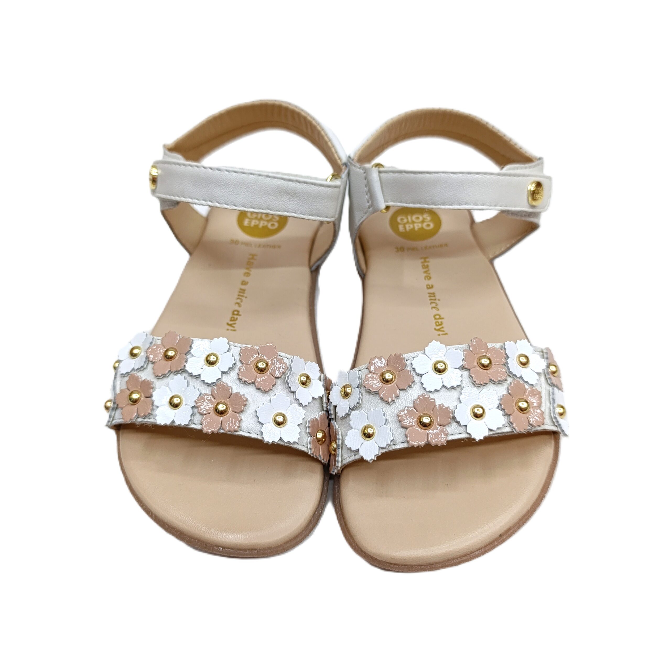 Sandalia barefoot piel niña gioseppo blanco/flores