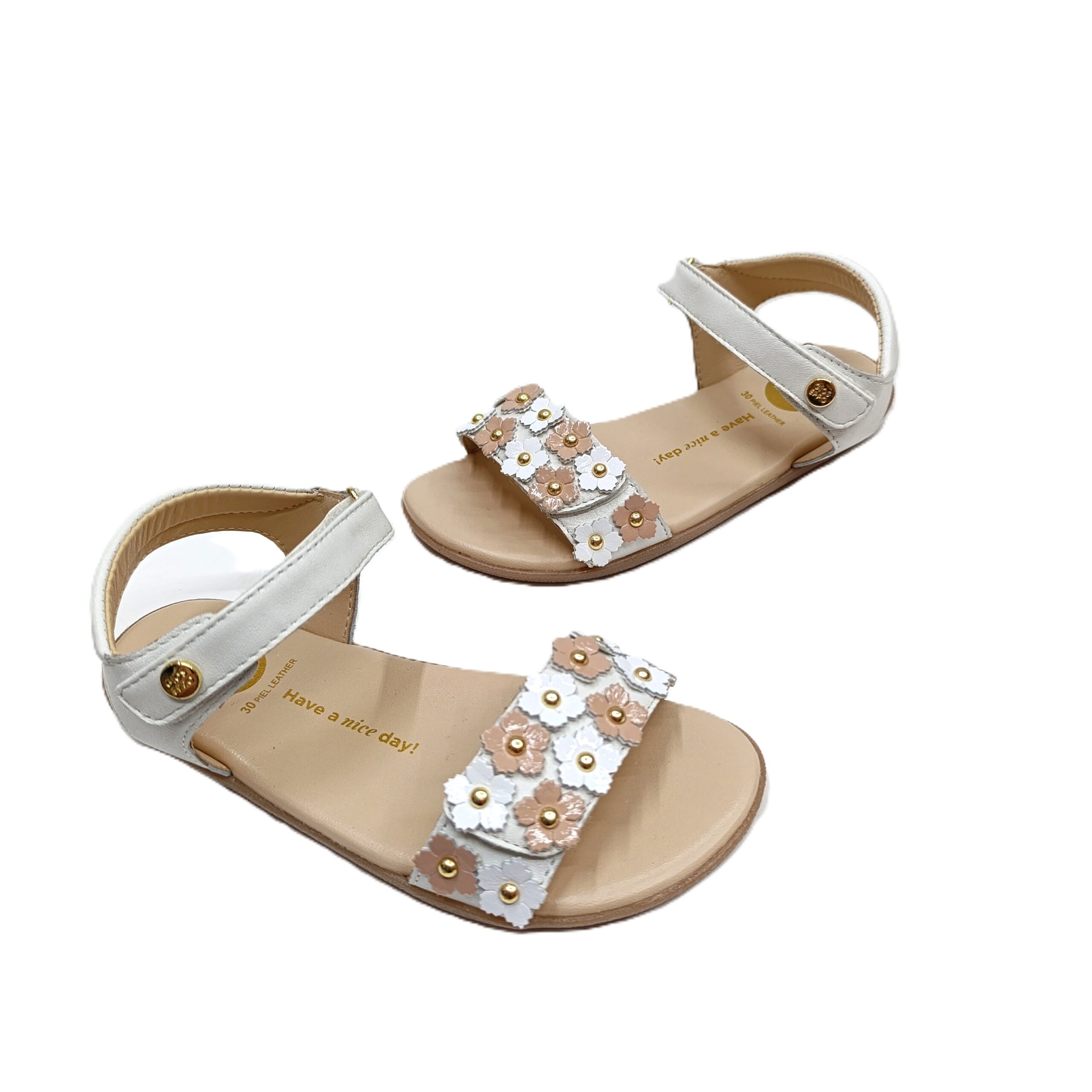 Sandalia barefoot piel niña gioseppo blanco/flores