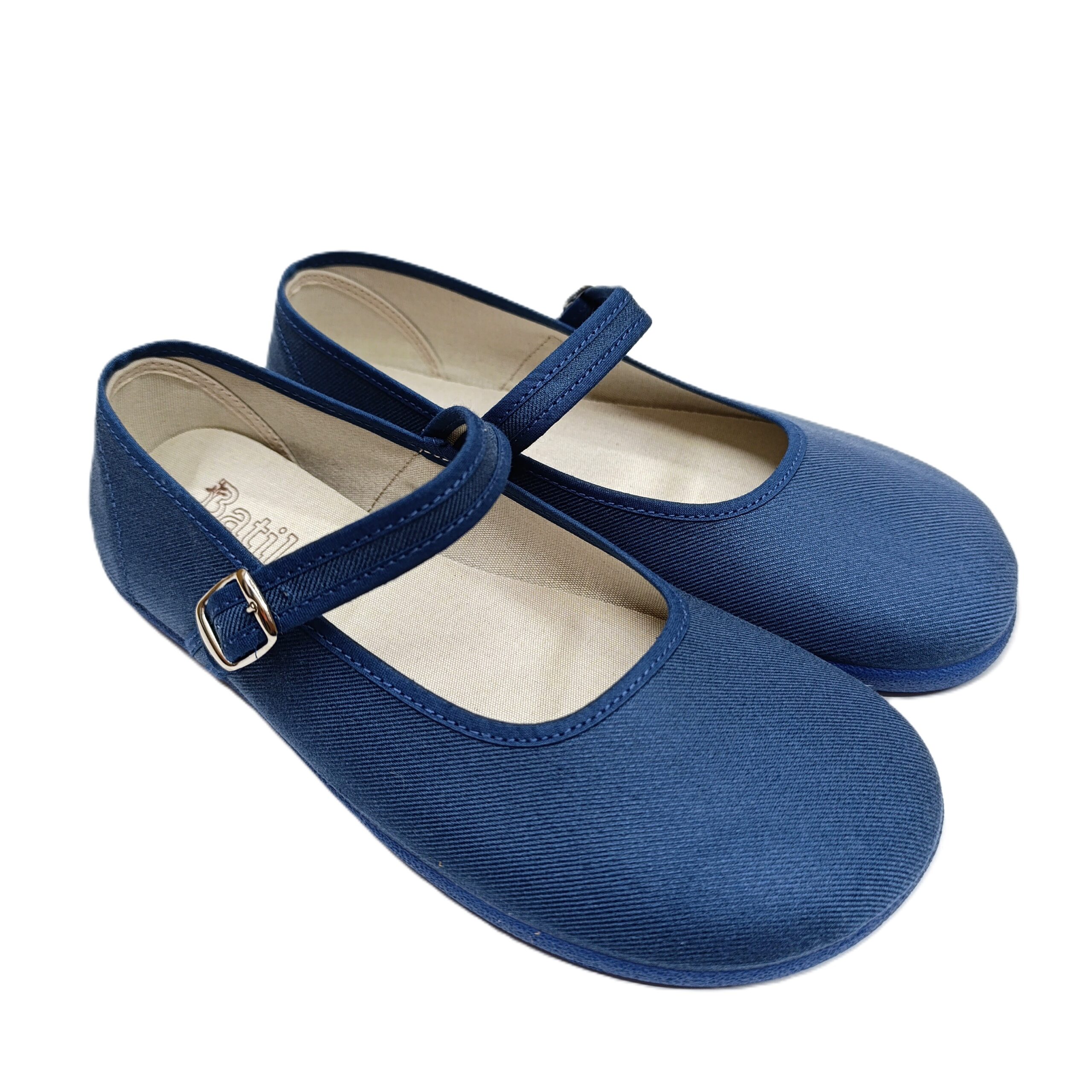 Mercedes barefoot mujer batilas lona azul jeans