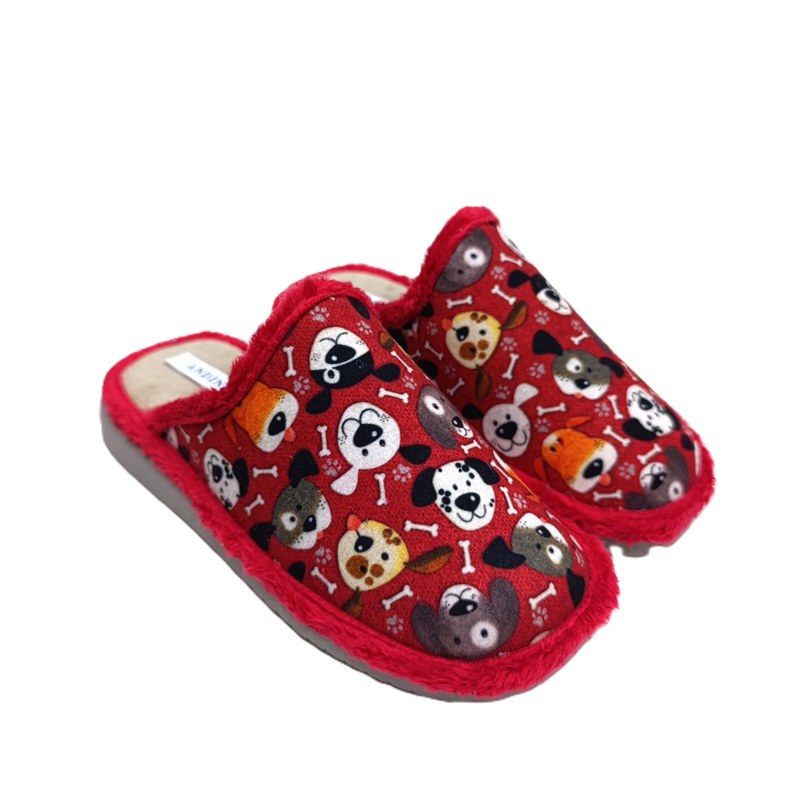 Zapatilla casa chinela Andinas perros rojo