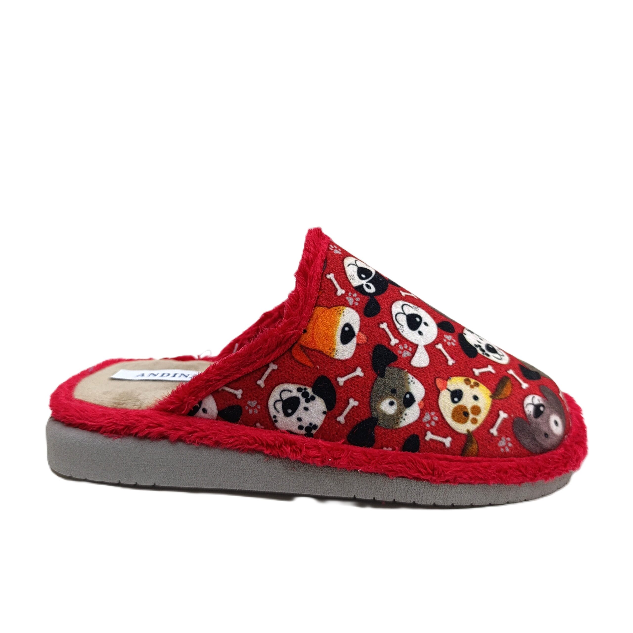 Zapatilla casa chinela Andinas perros rojo