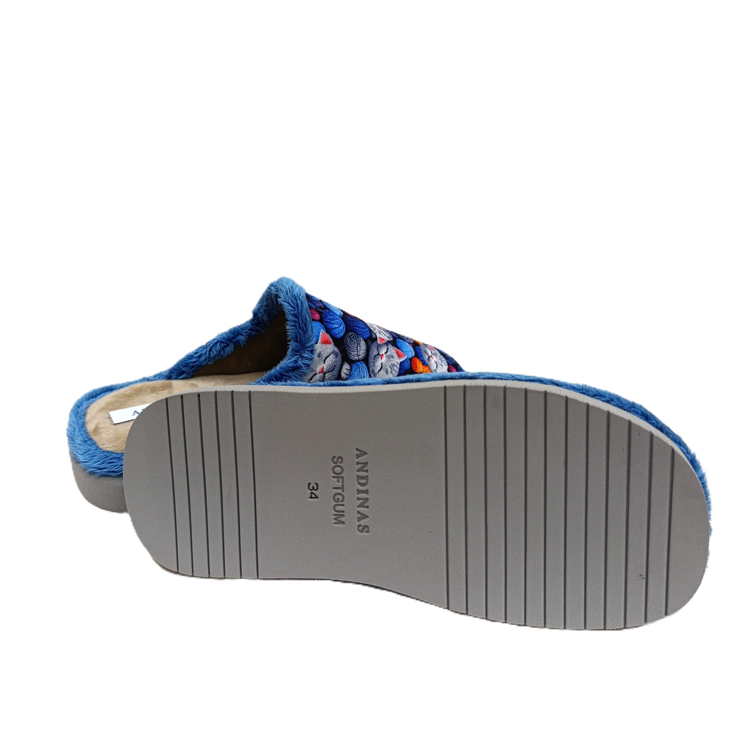 Zapatilla casa chinela Andinas gatitos azul