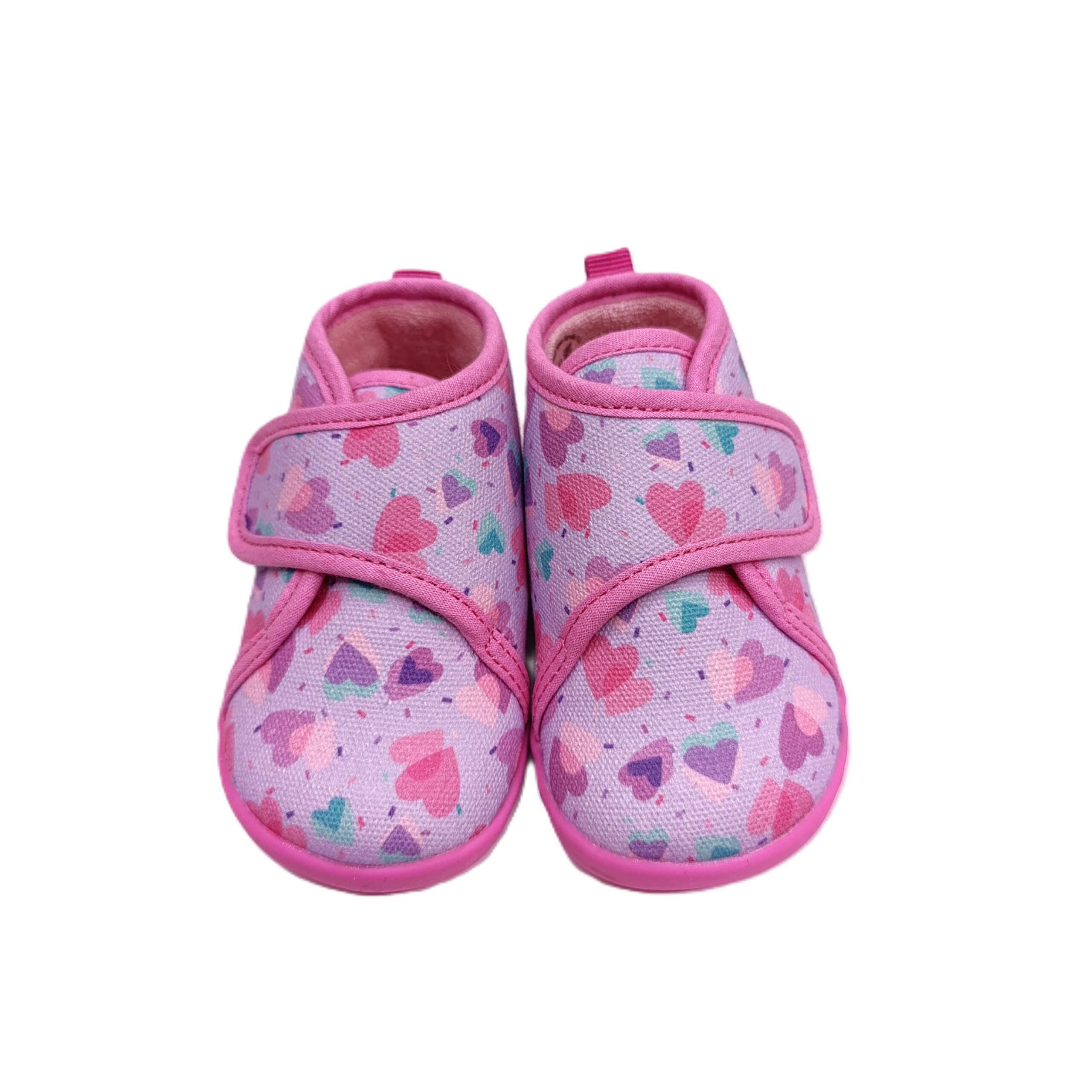 Zapatilla casa barefoot corazones lila
